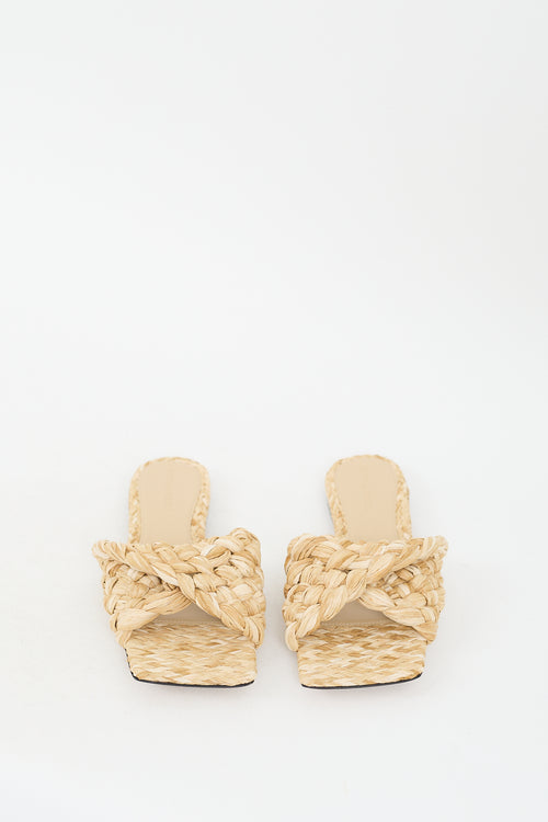 Bottega Veneta Beige Raffia Stretch Slide