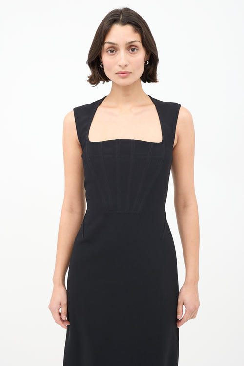 Bottega Veneta Black Corset Panel Maxi Dress