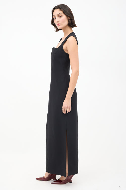 Bottega Veneta Black Corset Panel Maxi Dress