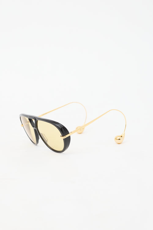 Bottega Veneta Black 
Gold BV1273 Drop Aviator Sunglasses