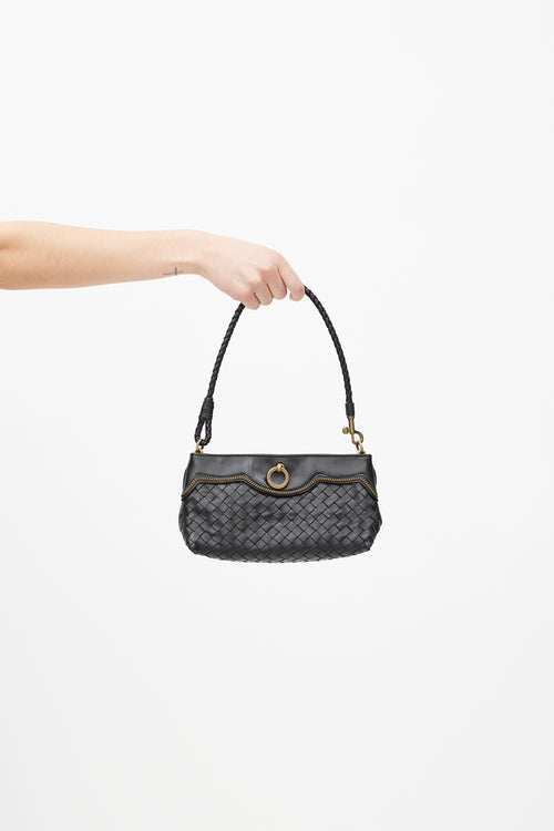 Bottega Veneta Black 
Gold Intrecciato Leather Bag