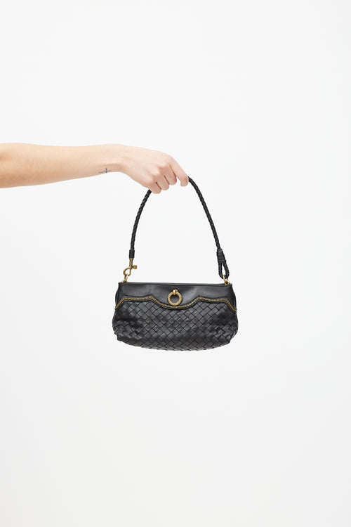 Bottega Veneta Black 
Gold Intrecciato Leather Bag