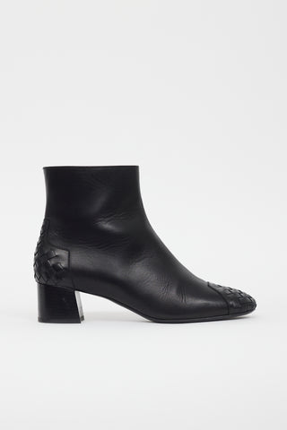 Bottega Veneta Black Leather Intrecciato Ankle Boot