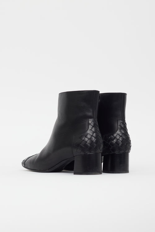 Bottega Veneta Black Leather Intrecciato Ankle Boot