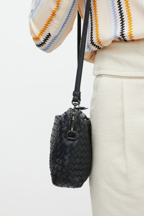 Bottega Veneta Black Leather Intrecciato Crossbody Bag