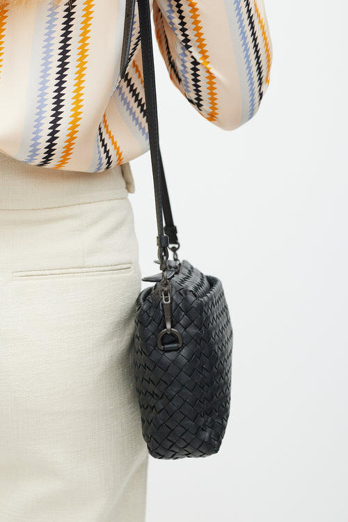 Bottega Veneta Black Leather Intrecciato Crossbody Bag