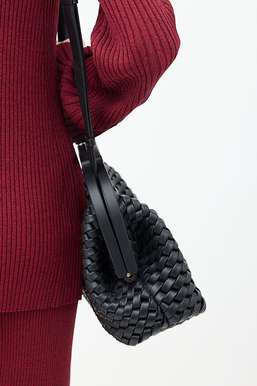 Bottega Veneta Black Leather Intrecciato Medium The Point Triangle Bag