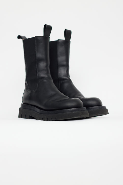 Bottega Veneta Black Leather Lug Sole Tire Boot