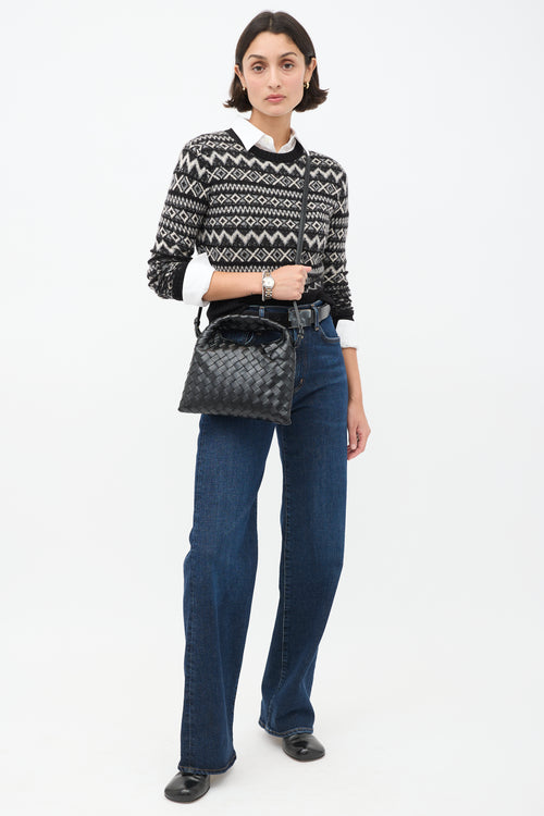 Bottega Veneta Black Leather Mini Hop Intrecciato Bag