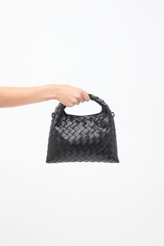 Bottega Veneta Black Leather Mini Hop Intrecciato Bag