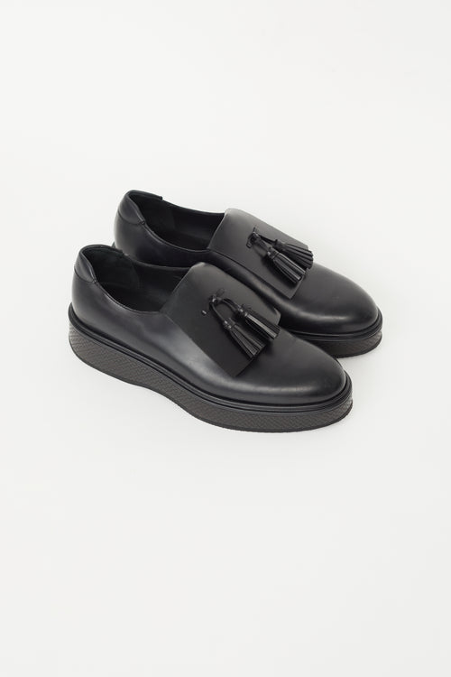 Black Leather Platform Kiltie Loafer