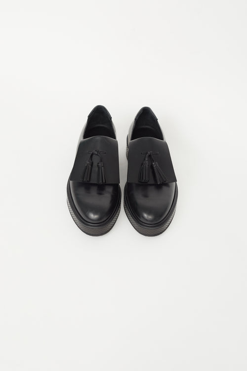 Black Leather Platform Kiltie Loafer