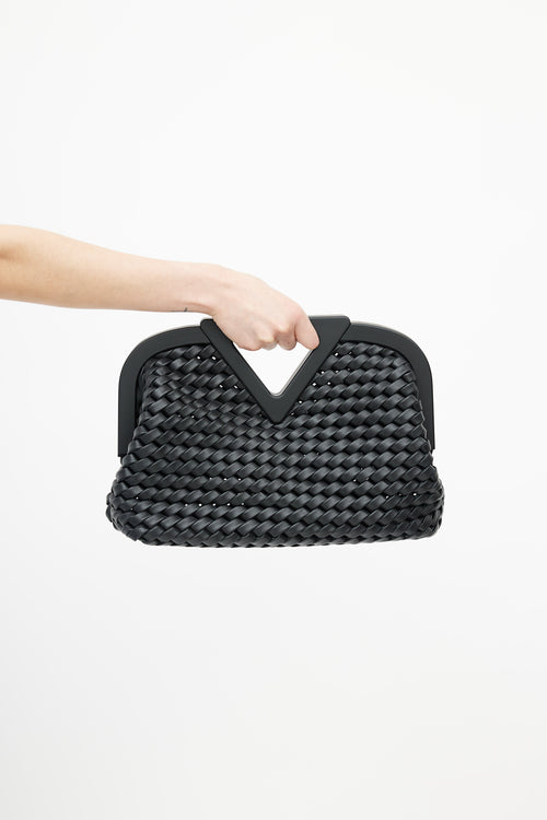 Bottega Veneta Black Woven Point Crossbody Bag