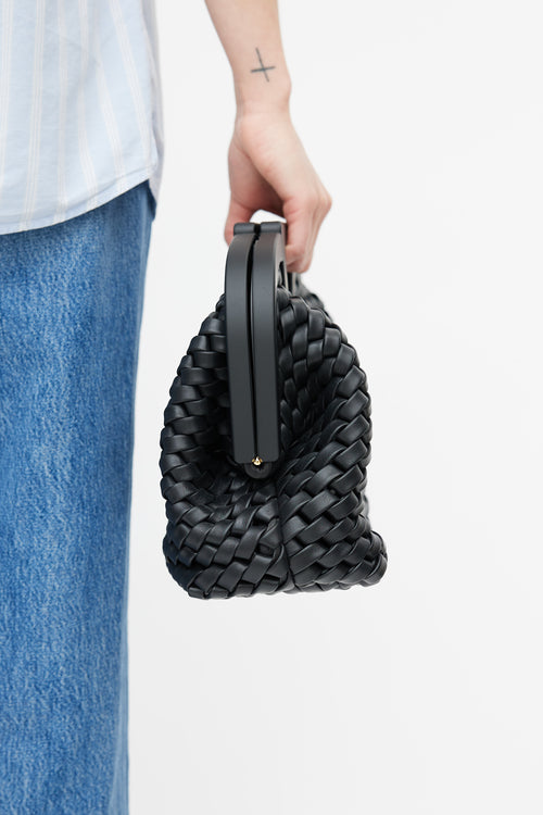 Bottega Veneta Black Woven Point Crossbody Bag