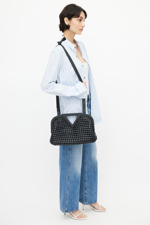 Bottega Veneta Black Woven Point Crossbody Bag