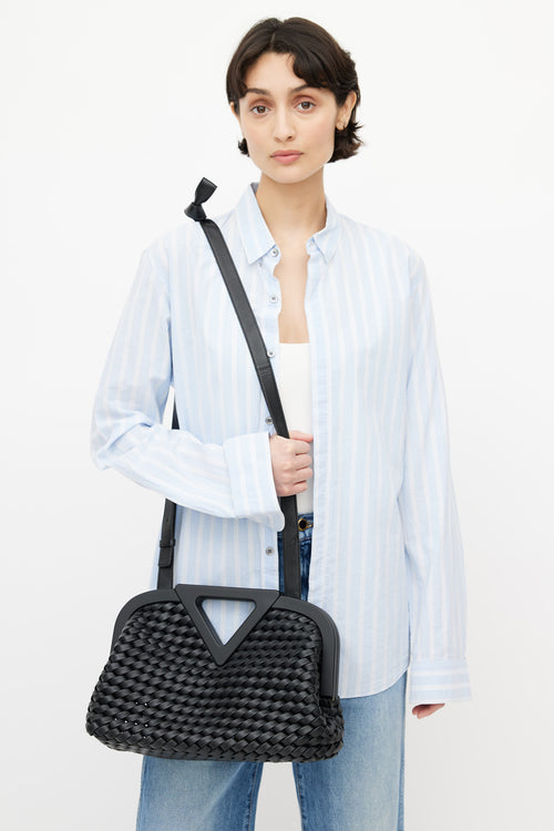 Bottega Veneta Black Woven Point Crossbody Bag