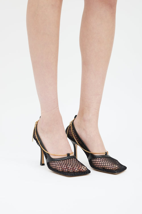 Bottega Veneta Black Mesh Gold Chain Heel