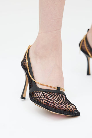 Bottega Veneta Black Mesh Gold Chain Heel