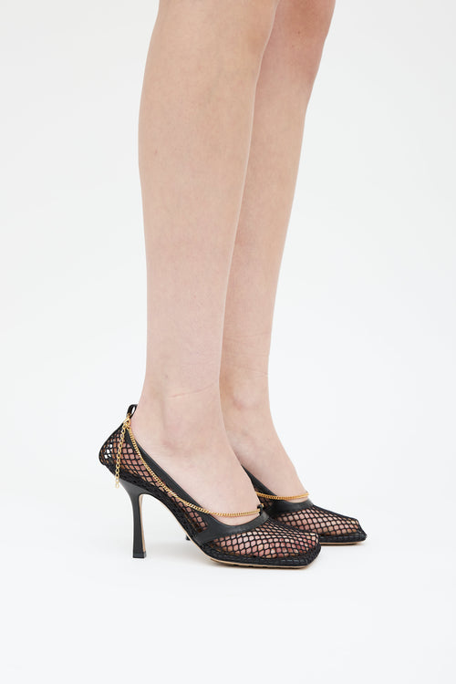 Bottega Veneta Black Mesh Gold Chain Heel