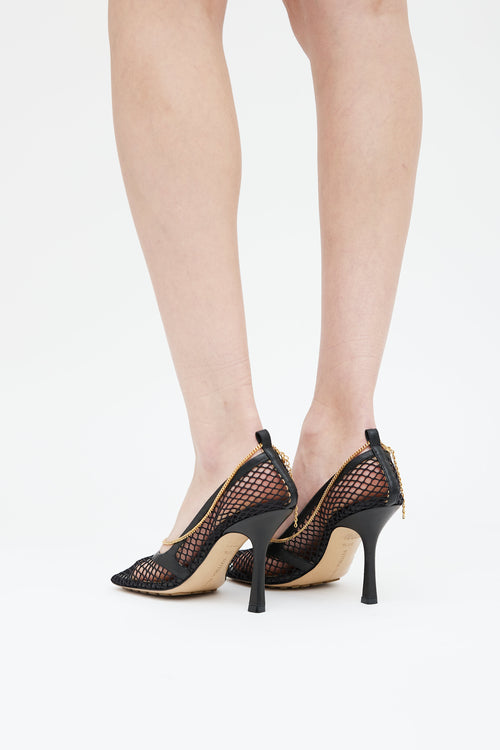 Bottega Veneta Black Mesh Gold Chain Heel