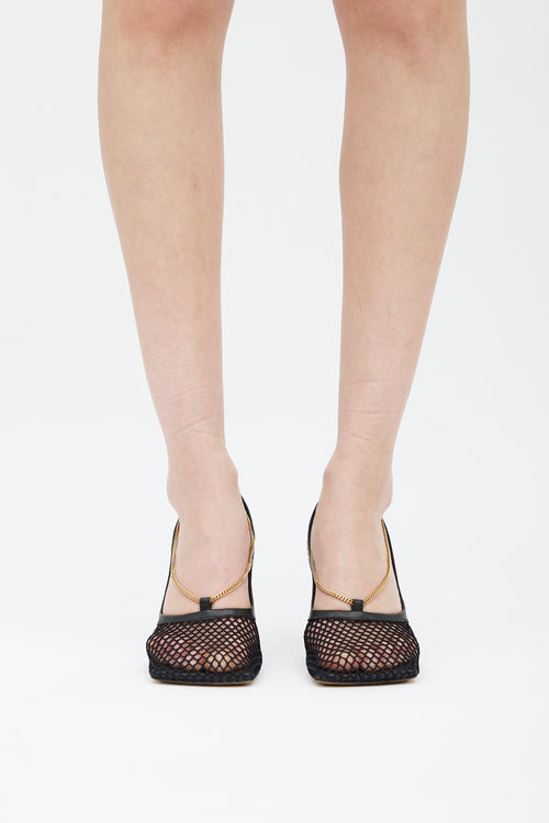 Bottega Veneta Black Mesh Gold Chain Heel