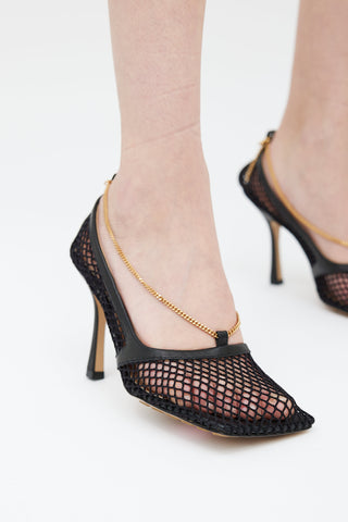 Bottega Veneta Black Mesh Gold Chain Heel