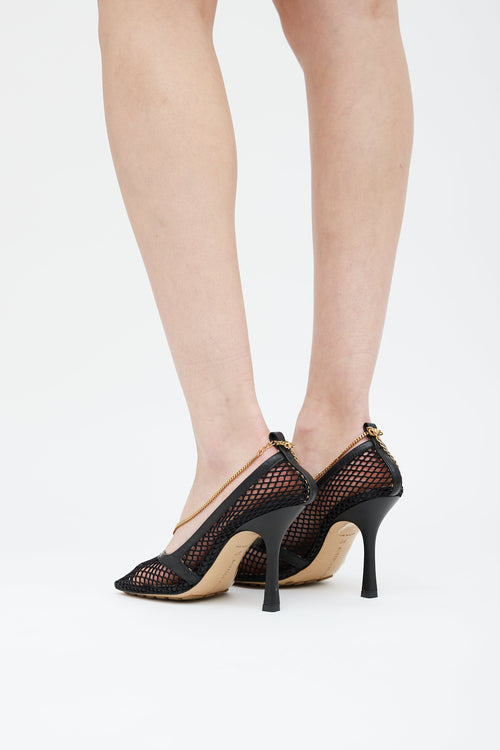 Bottega Veneta Black Mesh Gold Chain Heel