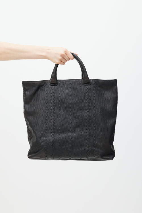 Bottega Veneta Black Perforated Leather Woven Tote Bag