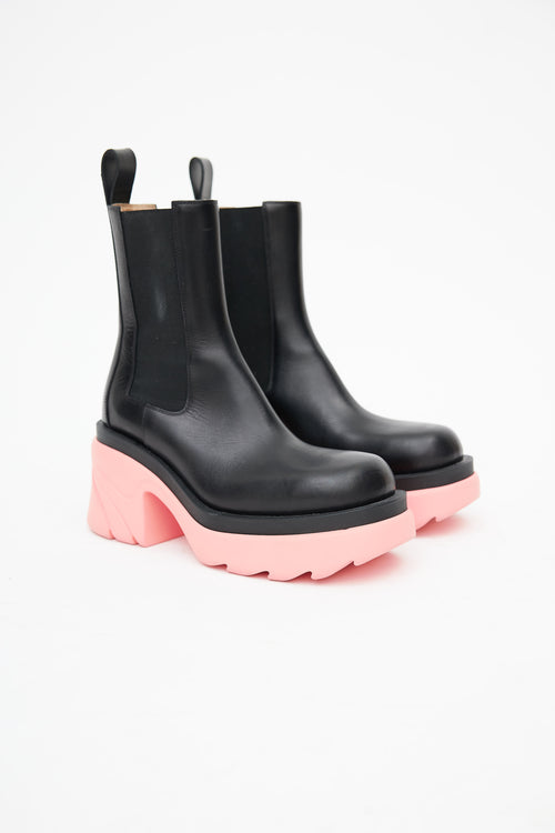 Bottega Veneta Black 
Pink Leather Flash Platform Chelsea Boot