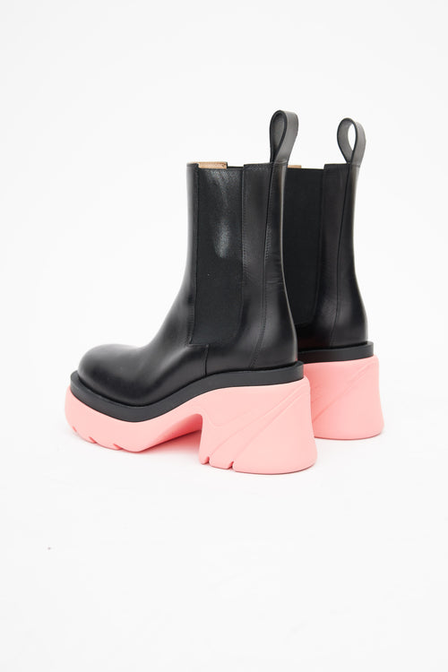 Bottega Veneta Black 
Pink Leather Flash Platform Chelsea Boot