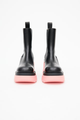 Bottega Veneta Black 
Pink Leather Flash Platform Chelsea Boot