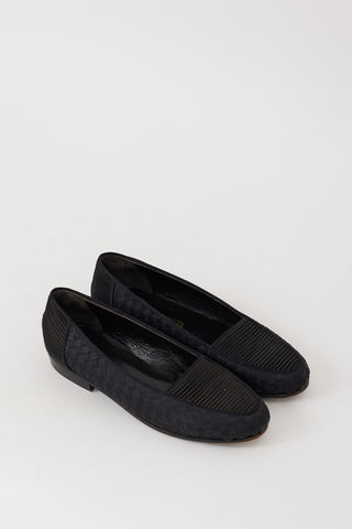 Bottega Veneta Black Satin Intrecciato Pleated Loafer