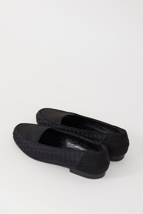 Bottega Veneta Black Satin Intrecciato Pleated Loafer