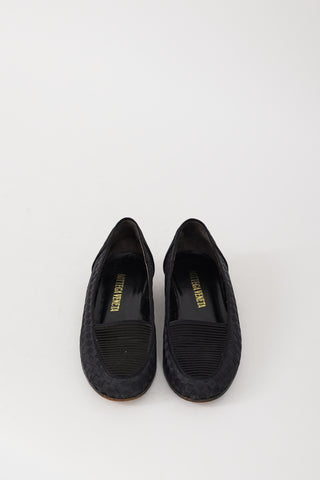 Bottega Veneta Black Satin Intrecciato Pleated Loafer