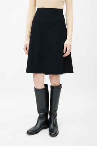 Bottega Veneta Black Wool A-Line Skirt