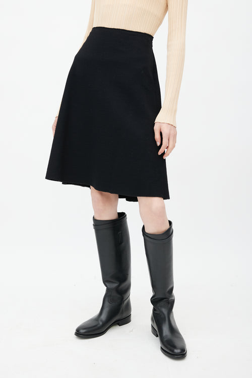 Bottega Veneta Black Wool A-Line Skirt