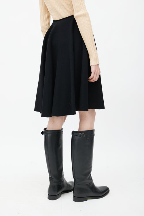 Bottega Veneta Black Wool A-Line Skirt