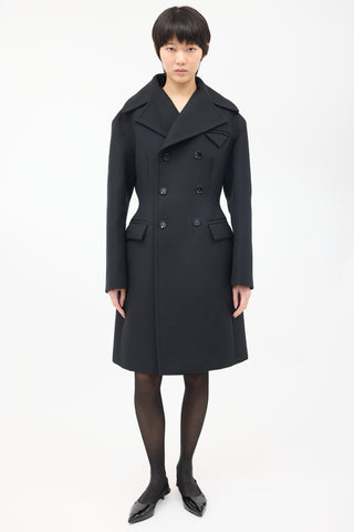 Bottega Veneta Black Wool Double Breasted Mid Length Coat