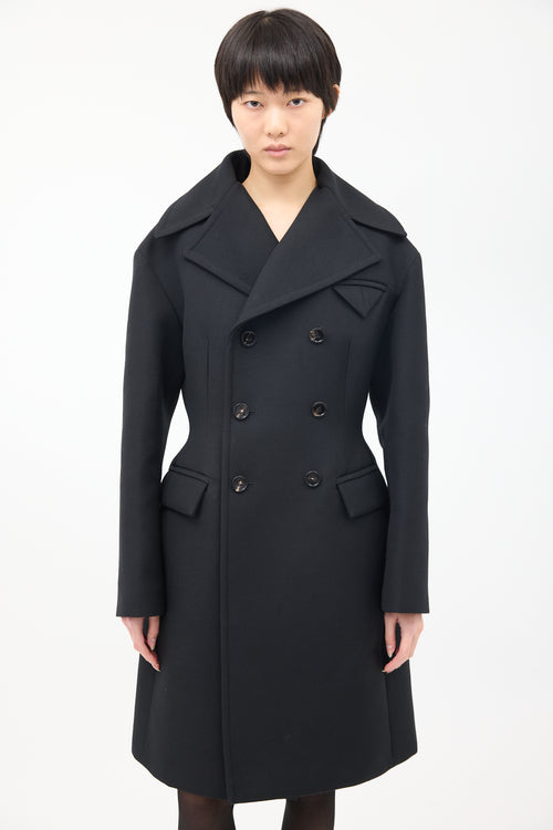 Bottega Veneta Black Wool Double Breasted Mid Length Coat