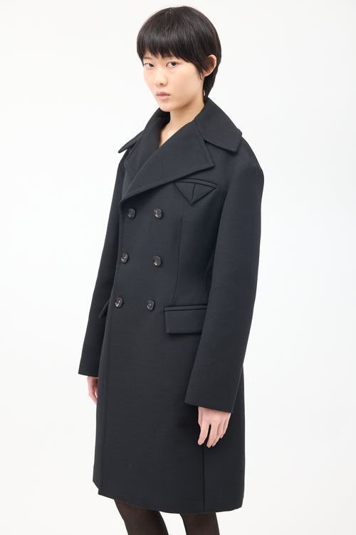 Bottega Veneta Black Wool Double Breasted Mid Length Coat