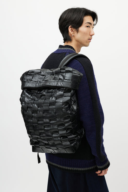 Bottega Veneta Black Cassette Intrecciato Leather Fold Over Backpack