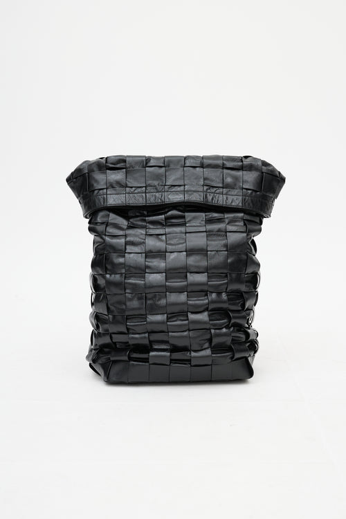 Bottega Veneta Black Cassette Intrecciato Leather Fold Over Backpack