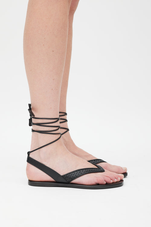 Bottega Veneta Black Woven Leather Lace Up Sandal