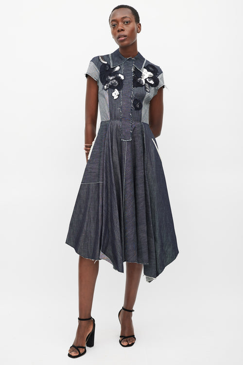 Bottega Veneta Blue Denim Panelled Embellished Dress