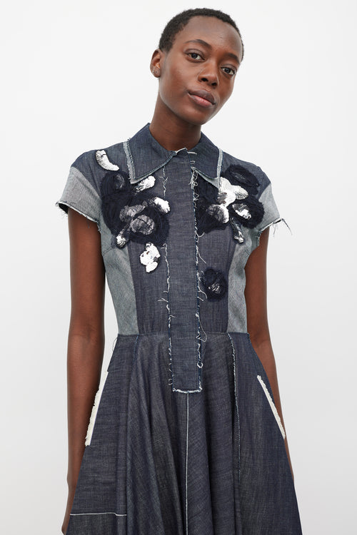 Bottega Veneta Blue Denim Panelled Embellished Dress