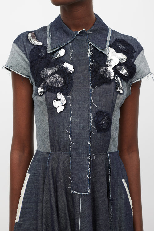 Bottega Veneta Blue Denim Panelled Embellished Dress