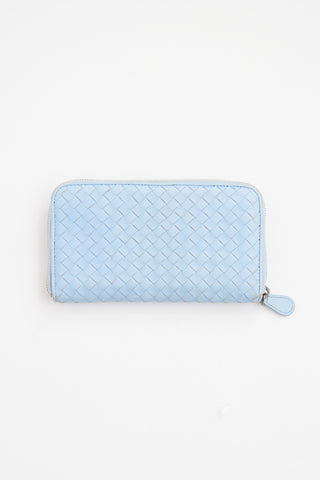 Bottega Veneta Light Blue Intrecciato Zip Wallet