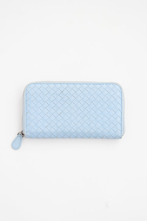 Bottega Veneta Light Blue Intrecciato Zip Wallet