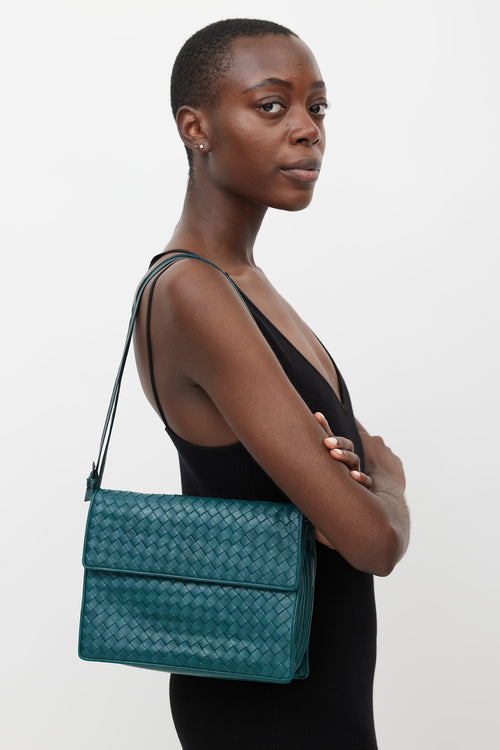 Teal Intrecciato Woven Crossbody Bag