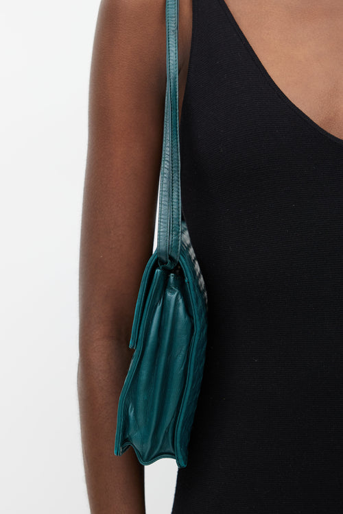 Teal Intrecciato Woven Crossbody Bag